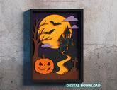 Halloween Shadow Box – Multi Layer 3D Papercut Scene | Spooky Wall Art with Frame Digital Download |#U627|